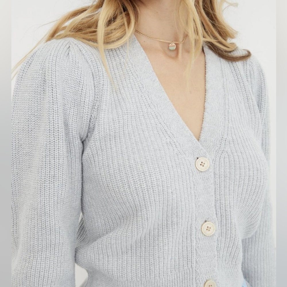 Aerie Women's Puff Sleeve Knit Gray Cardigan Sz XS NWT